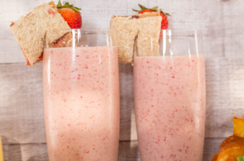 Lilo and Stitch Movie Night for Family Movie night idea with Lilo and Stitch Party food - Peanut Butter and Jelly Smoothie